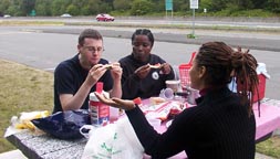 Greg, Liz, Amanda; picnic by Pat Bay Highway
