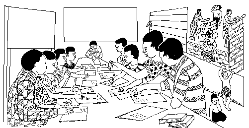 Ilustração onze; Sessão de treinamento; Workshop sobre escrita de relatórios 